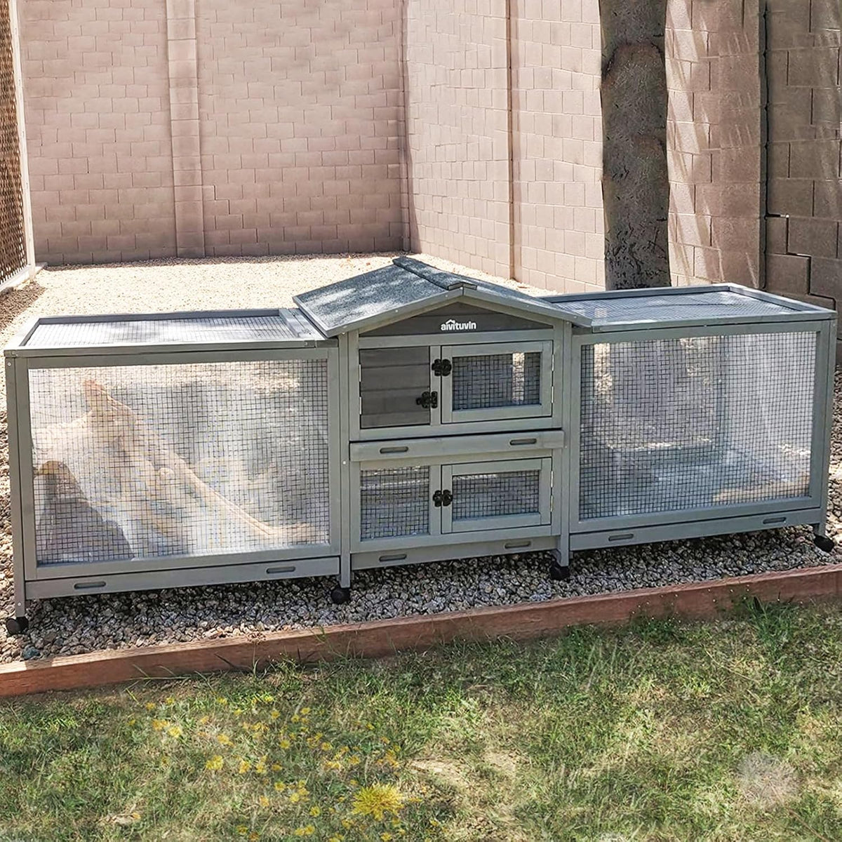 Aivituvin Rabbit Hutch Large 2-Story Bunny Cage Indoor Outdoor on Wheels Bunny House with