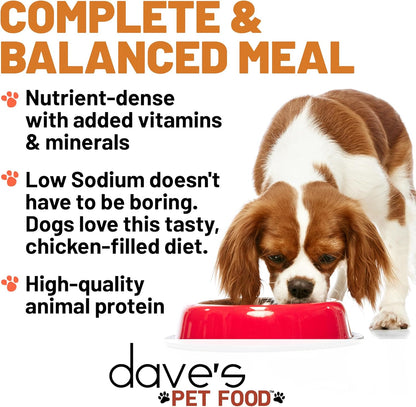 Dave's Pet Food Restricted Sodium Diet for Dogs, Chicken Pate Recipe, 13.2 oz Canned Dog Food, Case