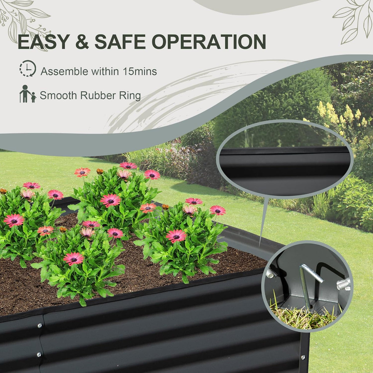 Domi Galvanized Raised Garden Bed, 8x4x1Ft Thickening Metal Planter Box for Vegetables Bottomless