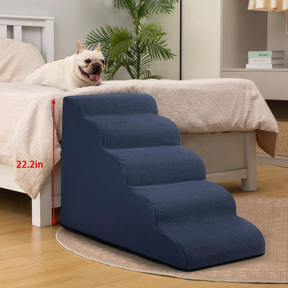 5-Step Dog Stairs and Ramp for High Bed, Non-Slip Sturdy Pet Steps for Small Dogs and Cats,22.2"