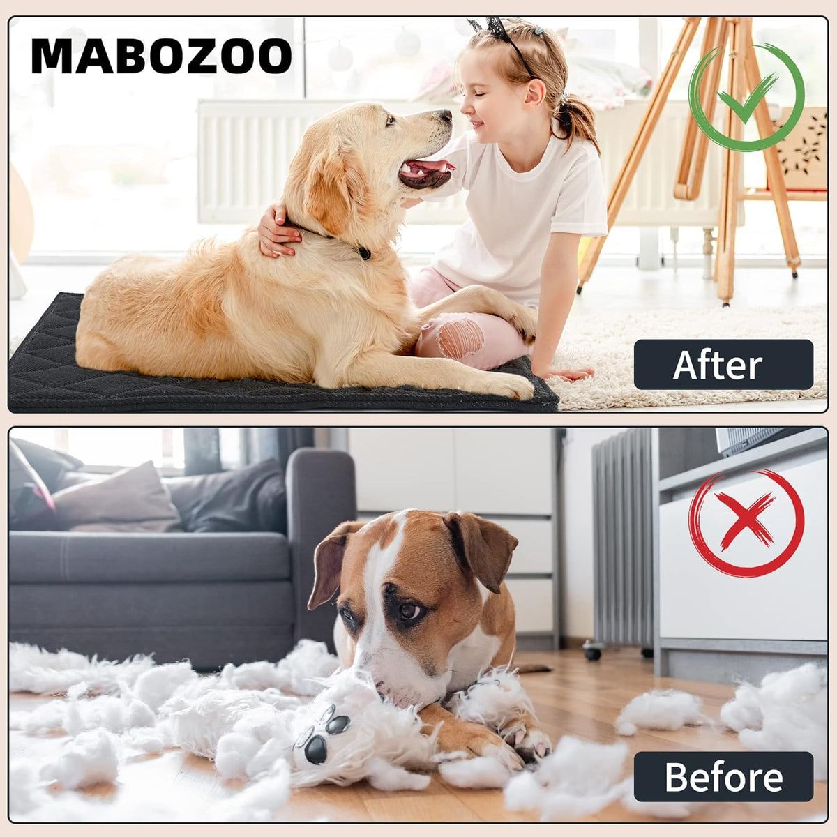 MABOZOO Indestructible Dog Bed - Chew Proof Crate Pad, Machine Washable Quilted Mat for Aggressive