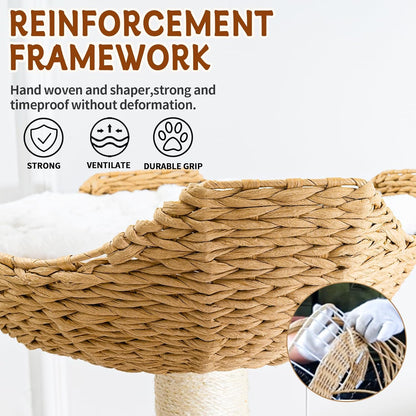 Big Modern Design Cat Tree Tower with White Cloud Mat, Unique Cat Supplies Tower with Scratching