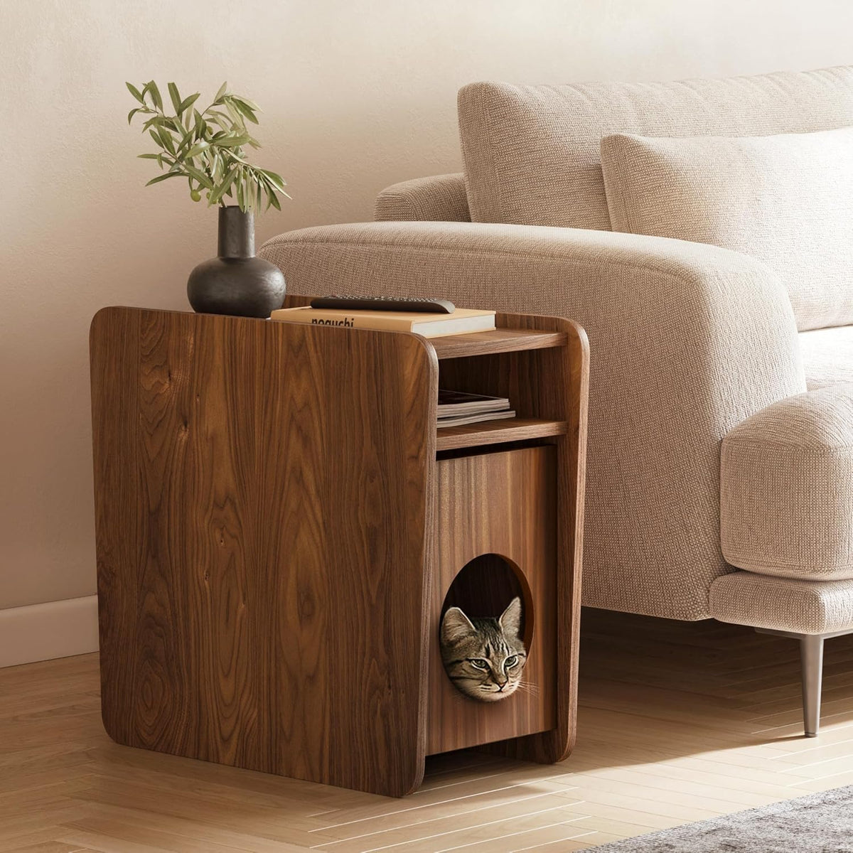 WERMO 12'' Narrow End Table for Living Room - Small Side Table with Shelf, Magazine Holder and