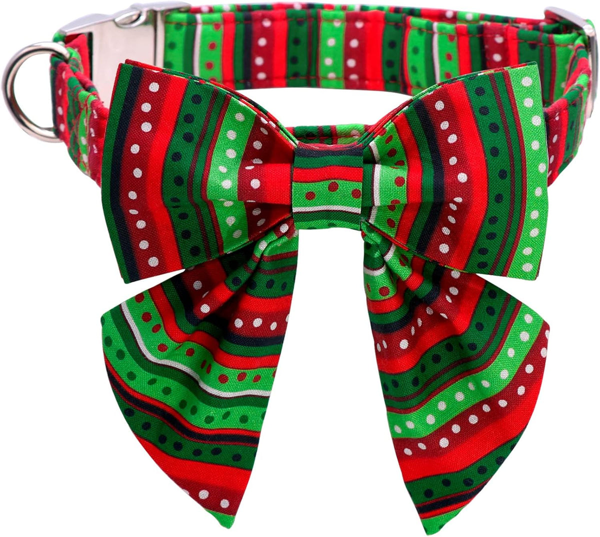 Lionet Paws Christmas Dog Collar with Bowtie, Dog Sailor Bow Collar with Metal Buckle for Dogs and