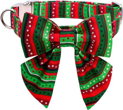 Lionet Paws Christmas Dog Collar with Bowtie, Dog Sailor Bow Collar with Metal Buckle for Dogs