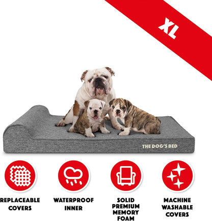 The Dog’s Bed Orthopedic Headrest Dog Bed XL Grey Linen 46x28, Memory Foam, Pain Relief for