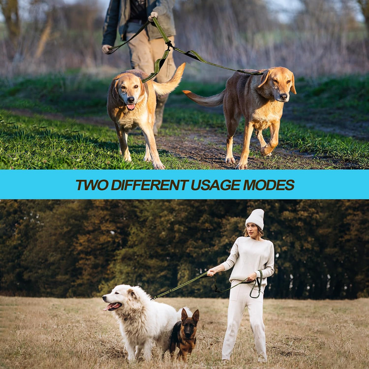 PetBonus Double Dog Leash, No Tangle Dual Leash, Reflective Walking Training Lead, 4 Comfortable