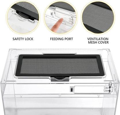 Reptile PC Terrarium,Anti Breakage 15x8x10inch Amphibians Insect Tank Gecko Starter Kits,Top