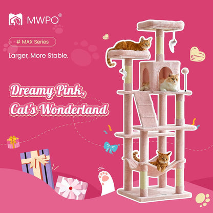 MWPO 70.1-Inch Pink Large Cat Tree, Multi-Level Tall Cat Tower for Indoor Cats, Plush Cat Condo