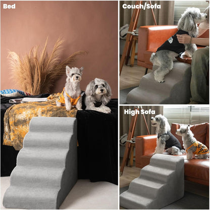 MEWANG Dog Stairs for Small & Medium Dogs and Old Cats –3/4/ 5 Steps High-Density Foam Pet Ramp for