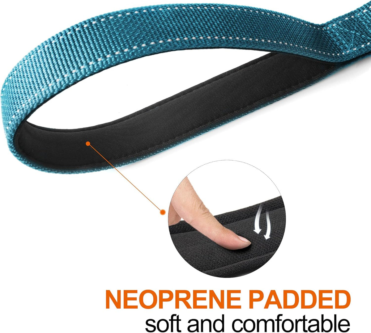 TwoEar 5FT 1IN Strong Blue Dog Leash with 2 Padded Handles, Traffic Handle Extra Control