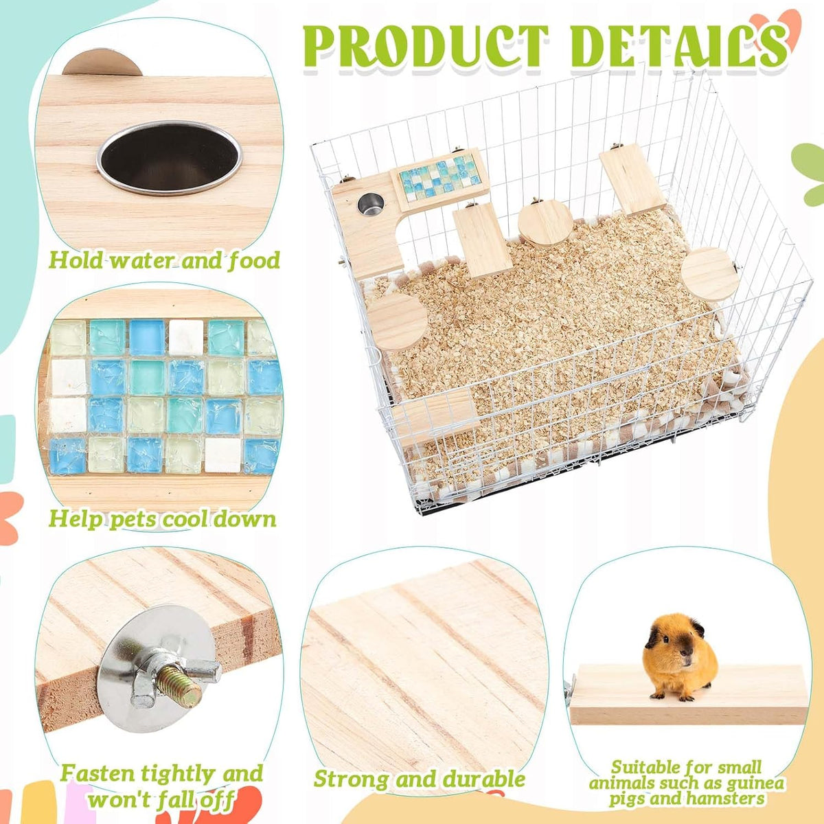 Set of 9 Wooden Hamster Cage Platform Chinchilla Ledges and L Shaped Round Hole Rat Cage
