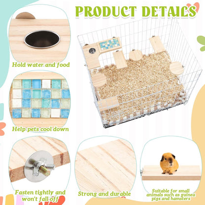 Set of 9 Wooden Hamster Cage Platform Chinchilla Ledges and L Shaped Round Hole Rat Cage