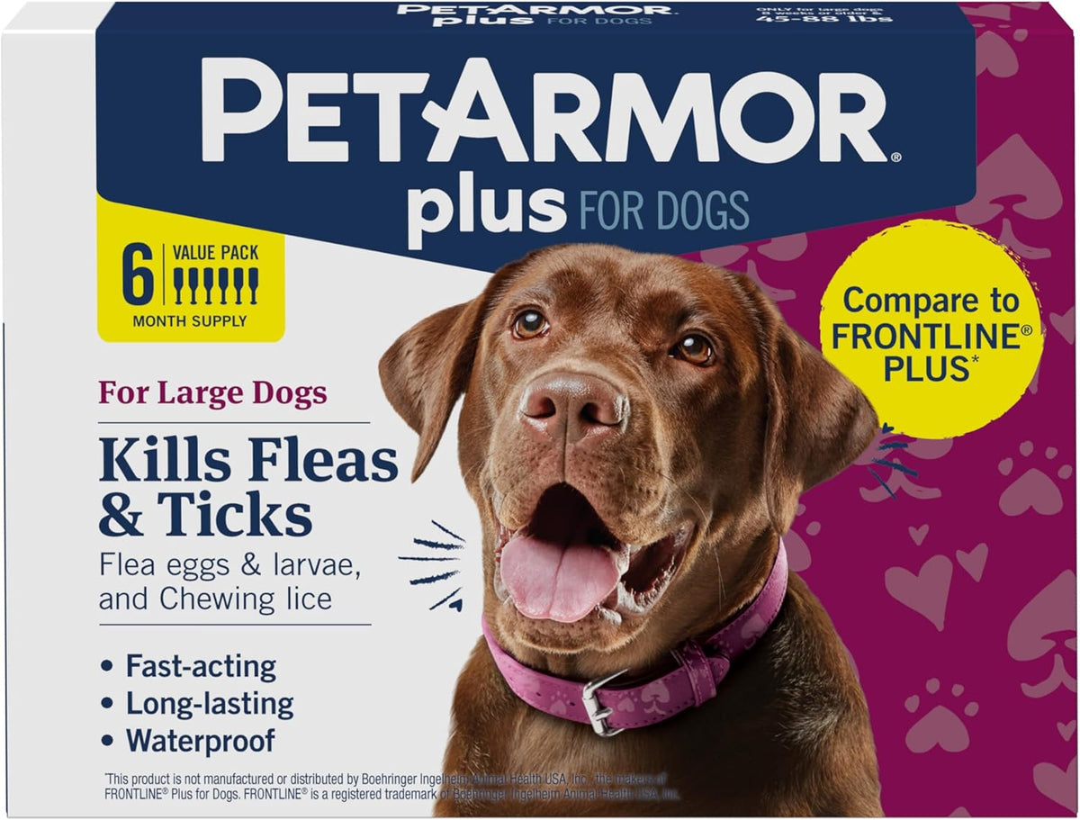 PetArmor Plus Flea and Tick Prevention for Dogs, Large Dog Flea and Tick Treatment, 6 Doses