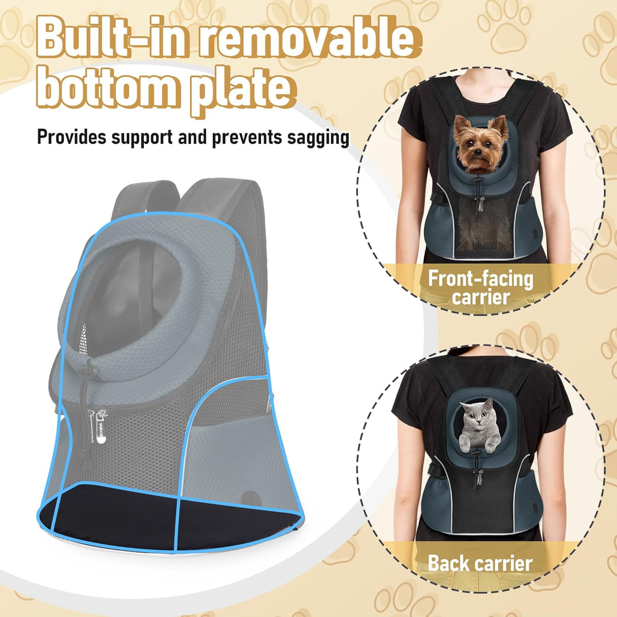 WOYYHO Pet Dog Carrier Backpack Small Dog Front Backpack Ventilated Mesh Dog Travel Back Pack with