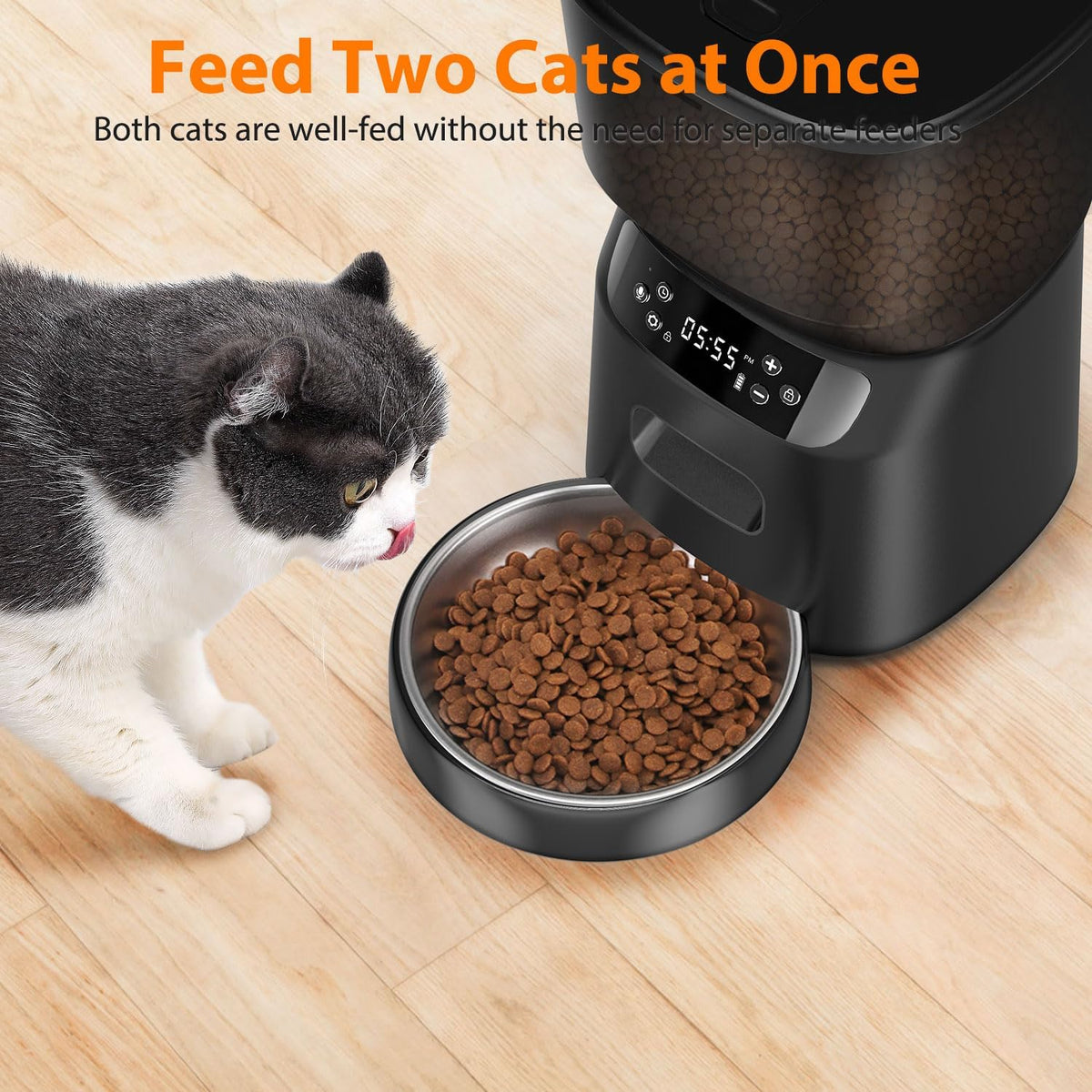 Automatic Cat Feeder, Cat Food Dispenser with Stainless Steel Bowl, Timed Portion Control 20