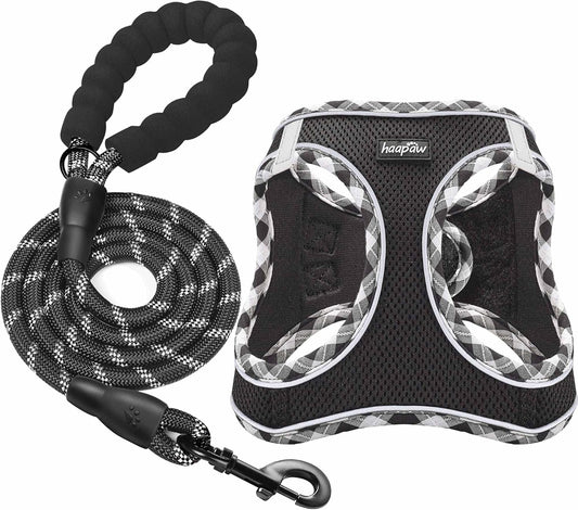 haapaw Dog Harness with Leash Set, No Pull Adjustable Reflective Step-in Puppy Harness with