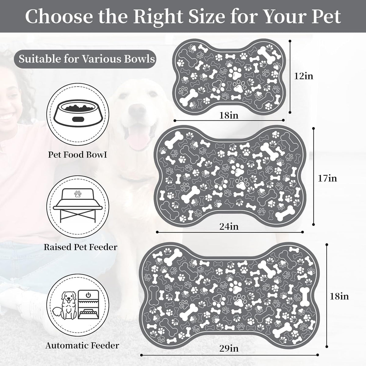 Dog & Cat Food Mat Bone Shaped Pet Feeding Mat Quick Absorb Water Bowl Placemat with Rubber Backing