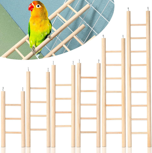 Kigeli 6 Pcs Wood Step Ladder for Bird, Hanging Bird Ladder Parrot Step Cage Hanging Climbing Toys