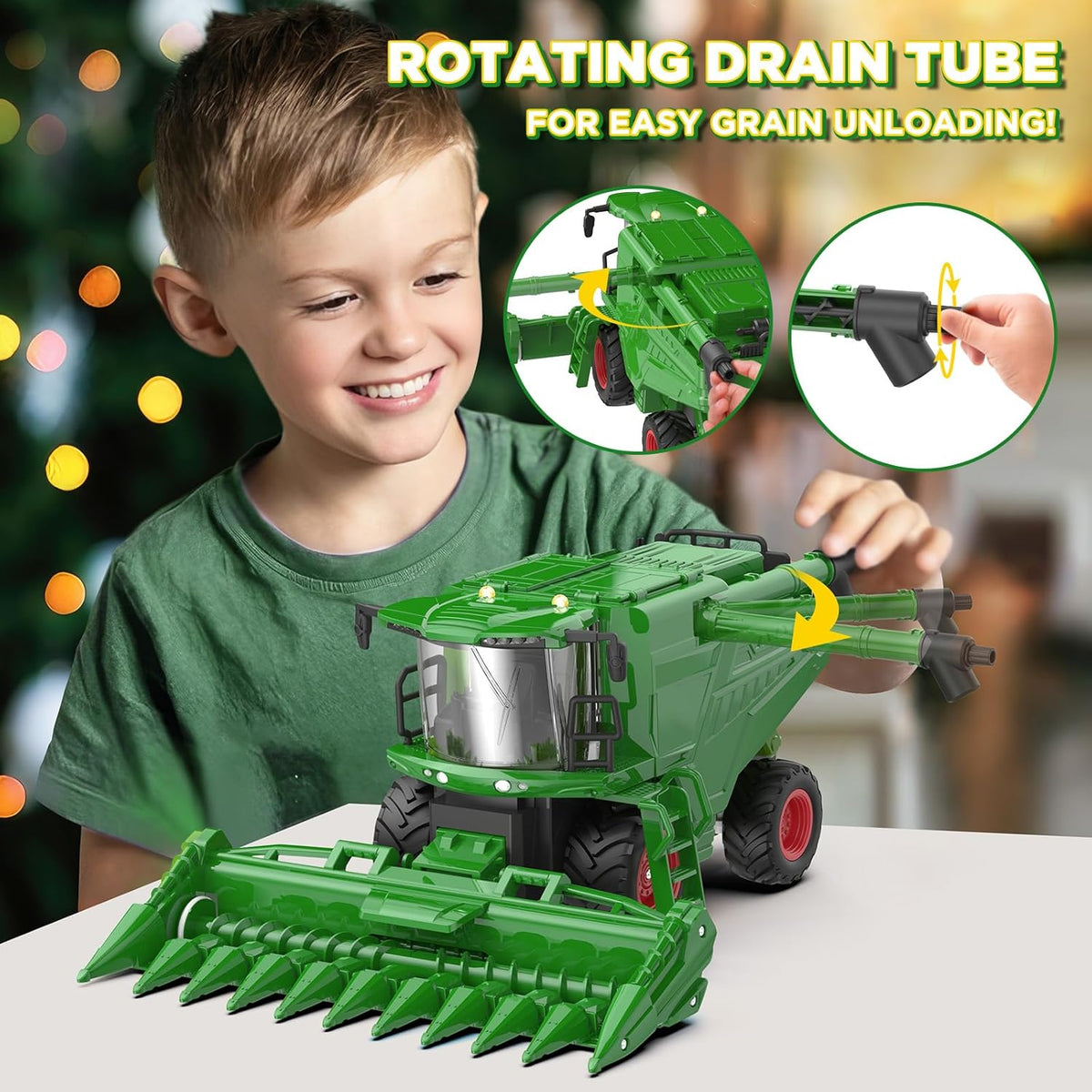Remote Control Combine Harvester Tractor Toy with Corn Head, RC Tractor Toys for Kids 3+