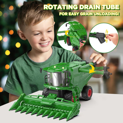 Remote Control Combine Harvester Tractor Toy with Corn Head, RC Tractor Toys for Kids 3+