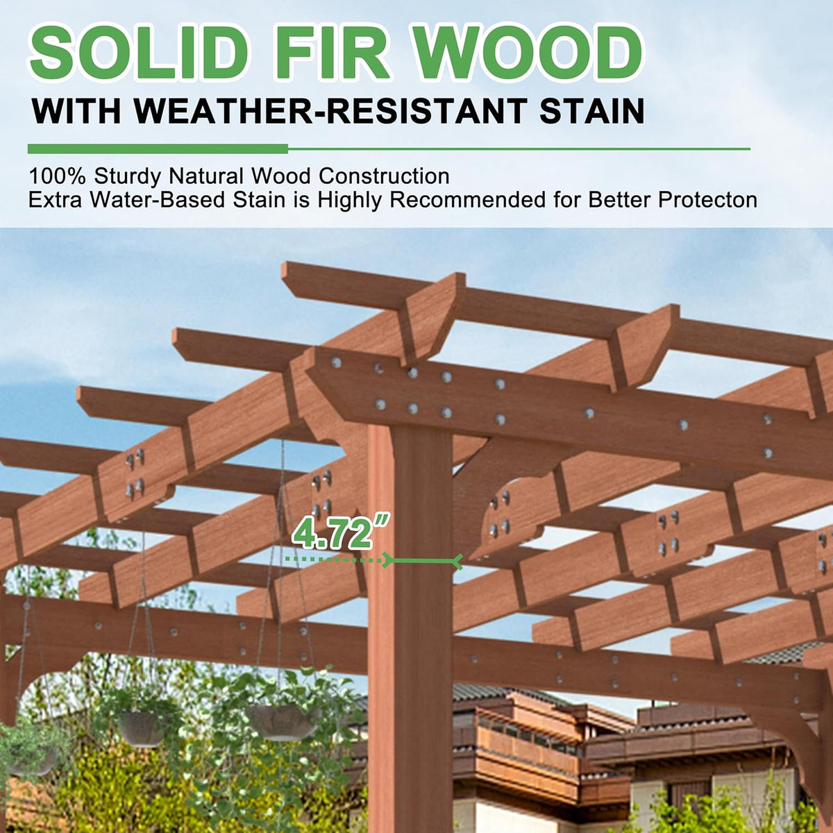 MUPATER 10×10 FT Wooden Pergola with Roof, Wood Pergola Kit with Stakes, Outdoor Shelter Structure