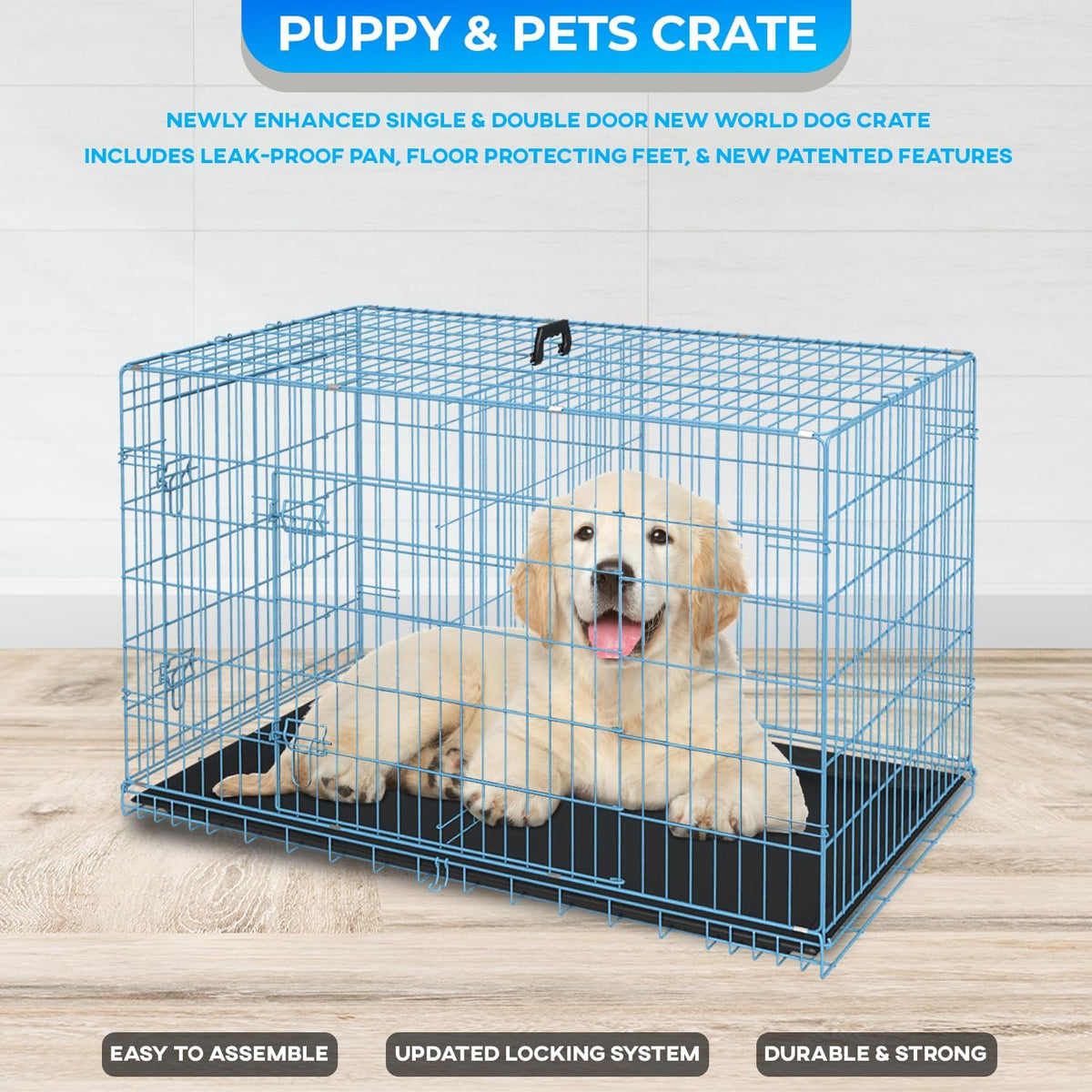 FDW Dog Crate for Medium Dogs 30 Inch Folding Metal WirePet Cage Double Door W/Divider Panel Indoor