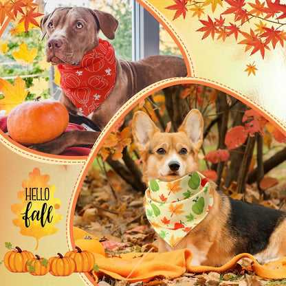 Weewooday 50 Pcs Fall Dog Bandanas Bulk Pumpkin Maple Leaves Thanksgiving Autumn Bandanas for Bibs