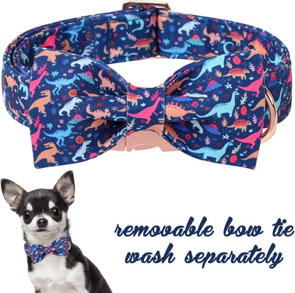 Unique style paws Cartoon Dog Collar with Bow Spring Summer Collar with Flower Dinosaur Park for