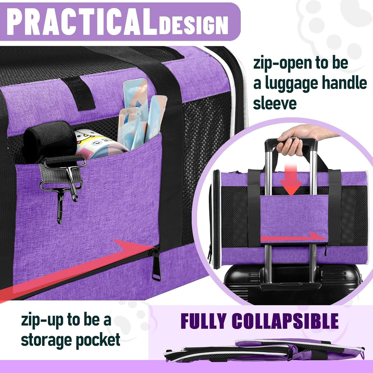 Pet Carrier for Large Cat 20 lbs+ / Soft Sided Small Dog 12 Pounds Travel Crate Top