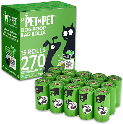 Pet N Pet 270 Counts Green Poop Bags for Dogs, 38% Plant Based & 62% PE Extra Thick Dog Poop Bags