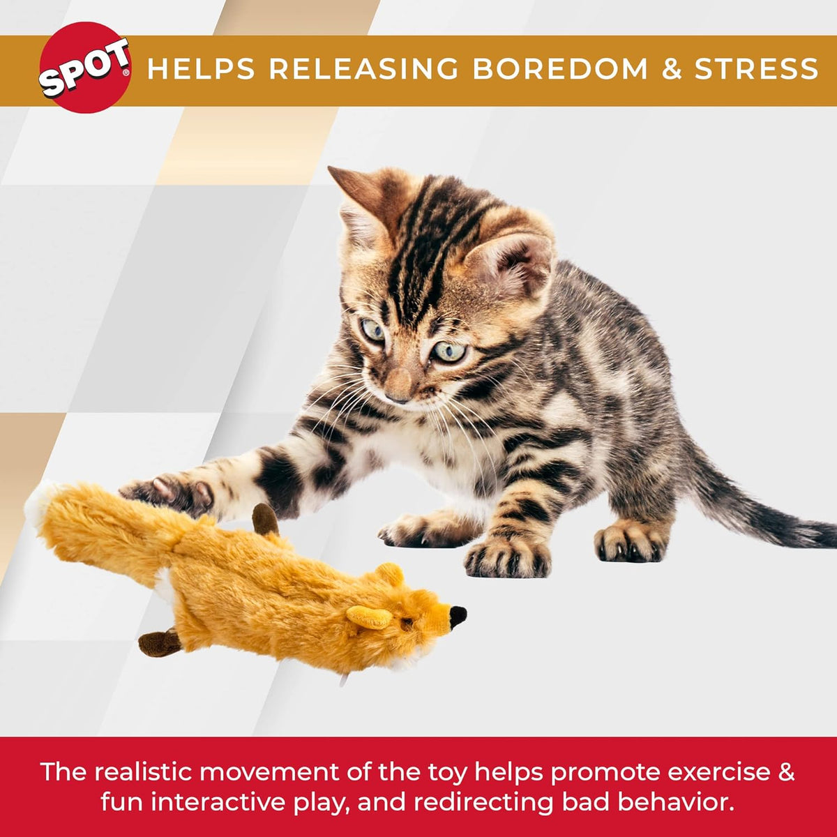 SPOT Flippin’ Skinneeez Fox - Interactive Cat Toy with Catnip - Touch Activated Flopping, Wiggling