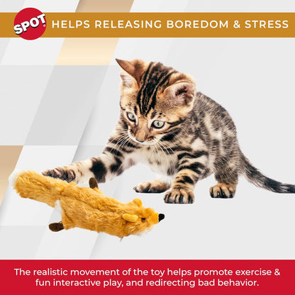 SPOT Flippin’ Skinneeez Fox - Interactive Cat Toy with Catnip - Touch Activated Flopping, Wiggling