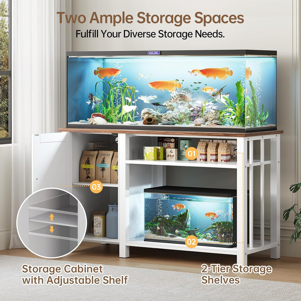 55-75 Gallon Fish Tank Stand with Power Outlet & Adjustable Shelf, Heavy Duty Aquarium Stand with