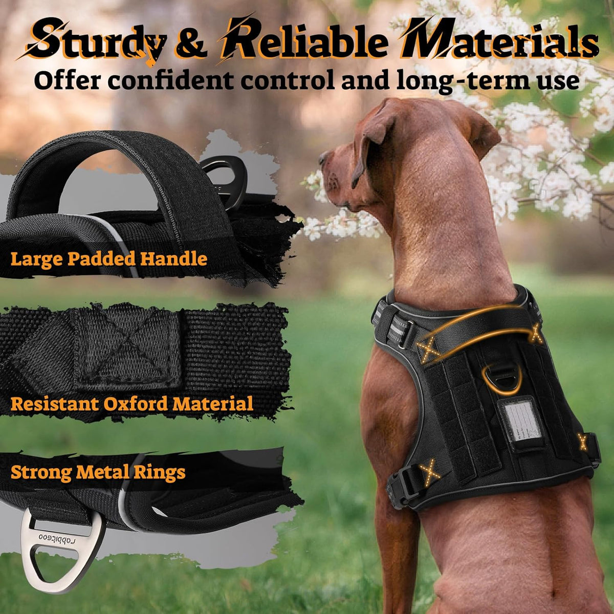 rabbitgoo Dog Harness for Large Dogs No Pull, Tactical Service Pet Vest with Molle and Control