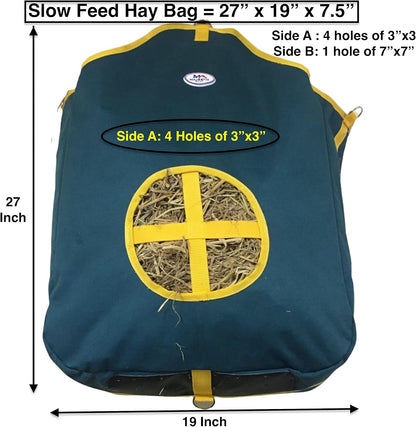 Majestic Ally Nylon Hay Feeder Tote Bag for Horse, Goat, Sheep - Double Sides Open Feed Hole with