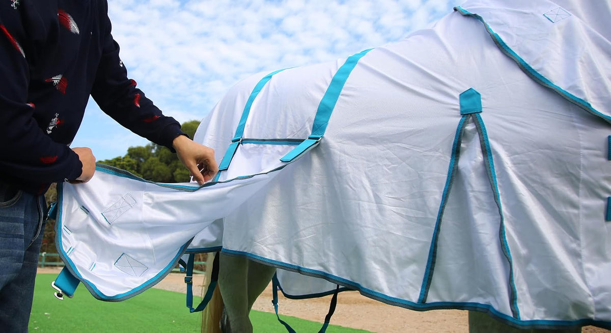 Horse Fly Sheet with Detachable Neck Cover & Belly Wrap, Adjustable Fly Sheet for Horses
