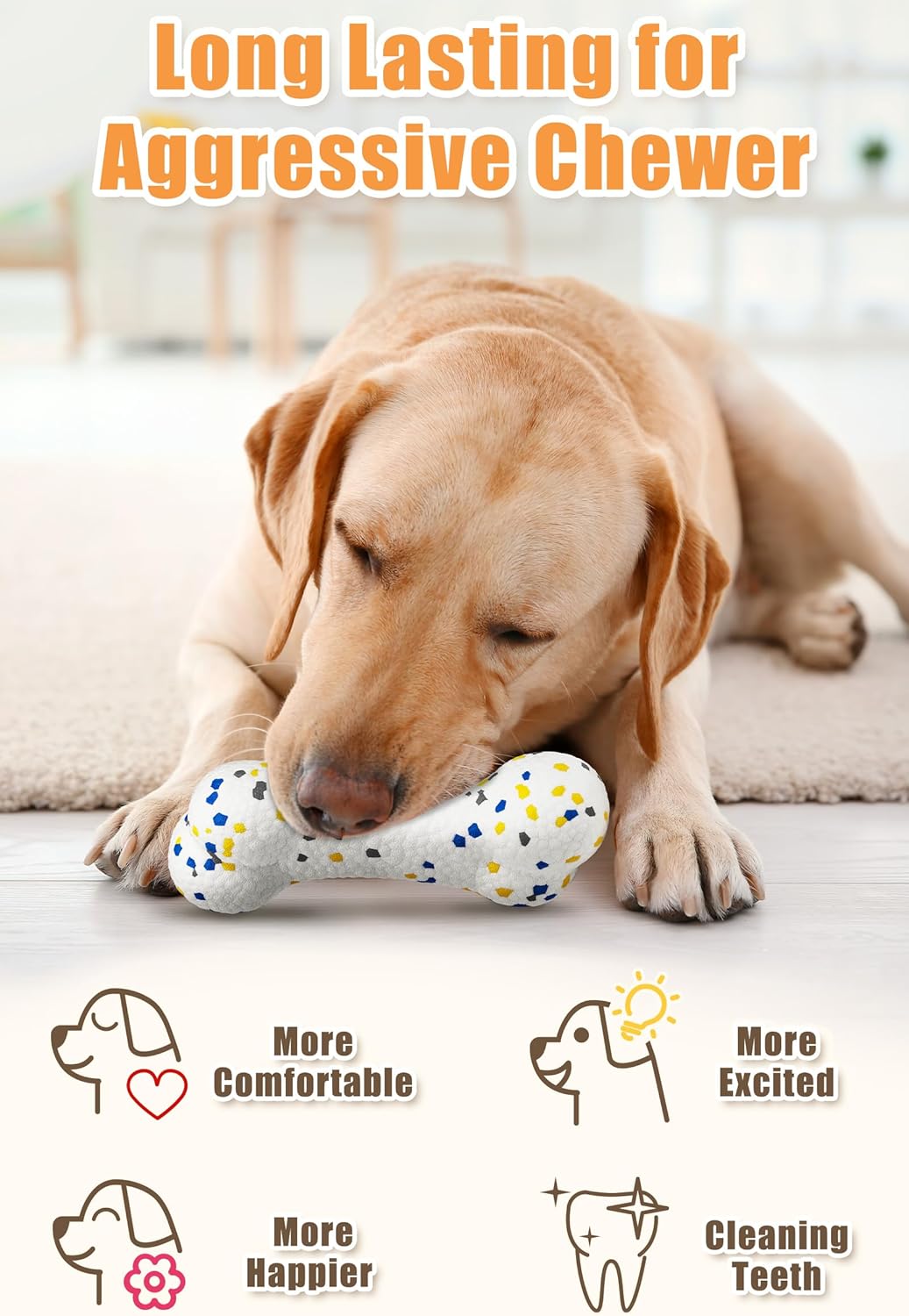 2Pcs Bone Dog Balls+Rugby Dog Toys for Aggressive Chewers, Indestructible Tennis Balls for Dogs