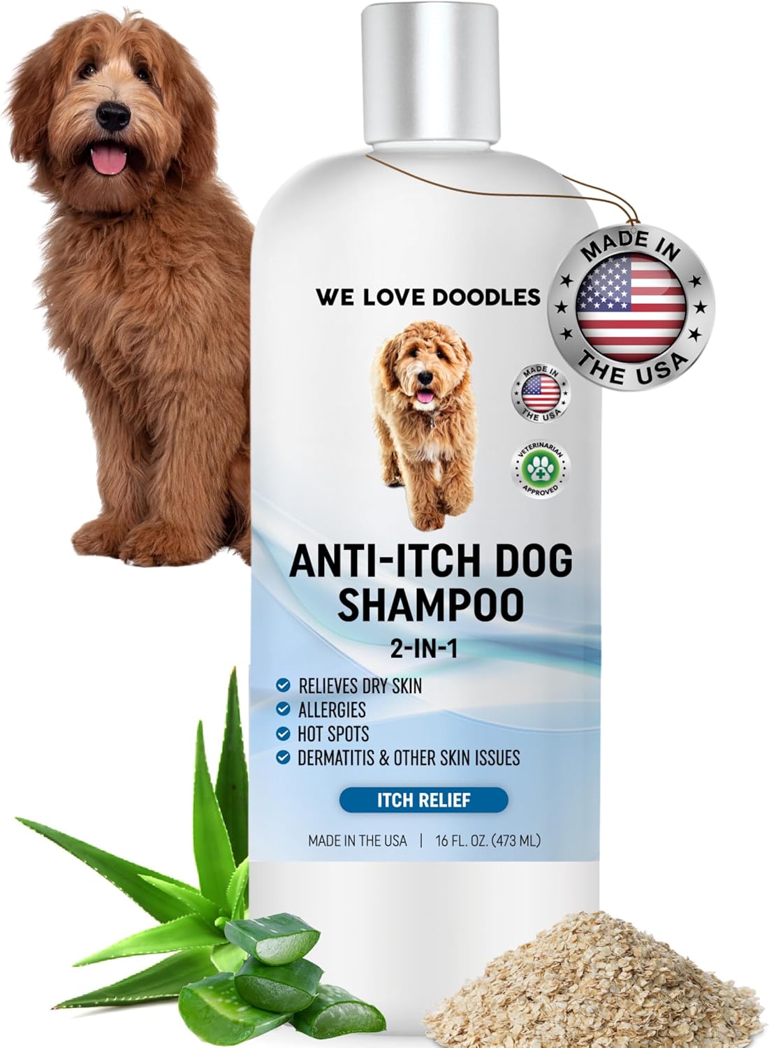 Premium Anti Itch Dog Shampoo for Sensitive Skin, Made in USA, Dry Skin Treatment for Dogs, Great