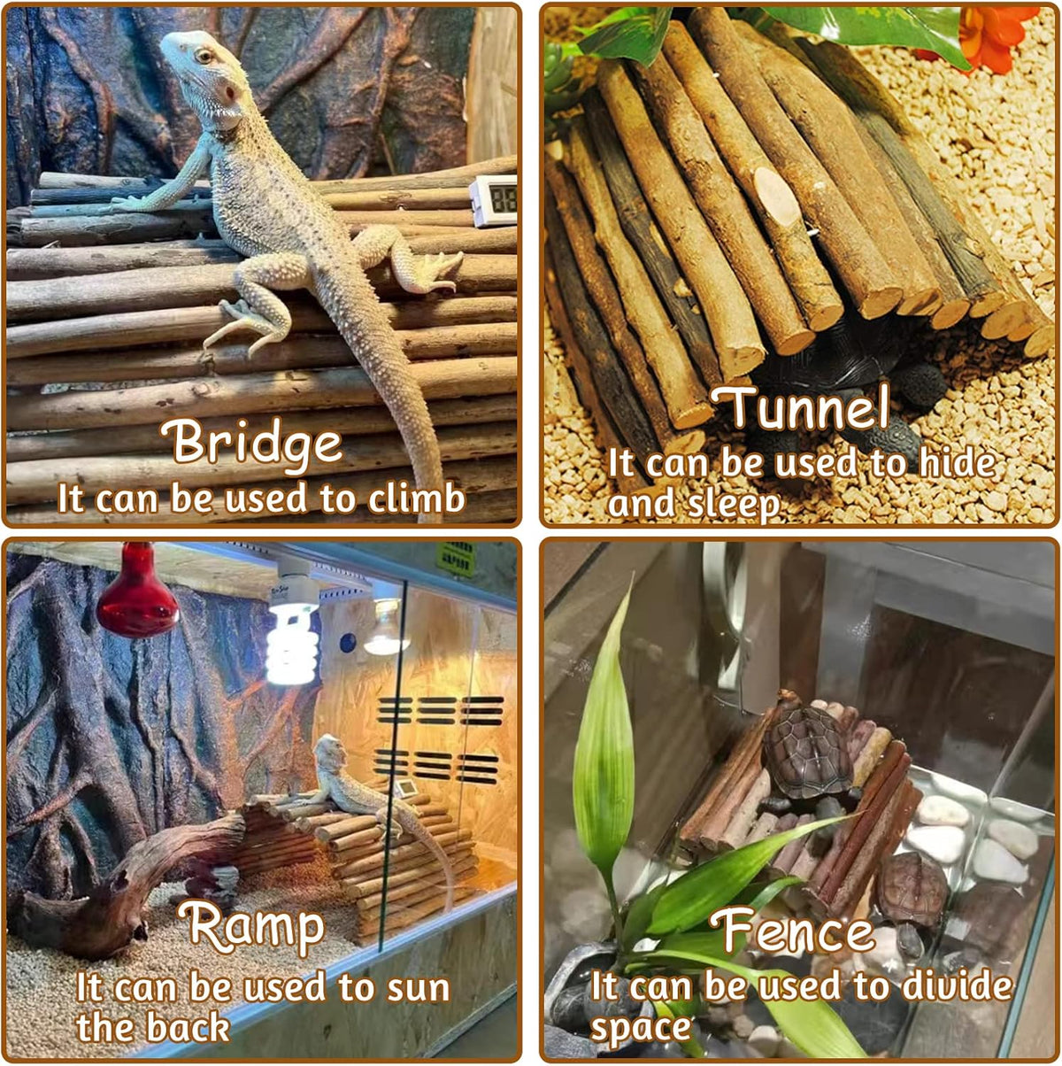 BNOSDM 2PCS Reptile Hideout Wooden Bridge 7.5"x13.4" Lizard Hide Caves Bearded Dragon Habitat