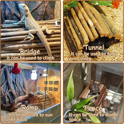 BNOSDM 2PCS Reptile Hideout Wooden Bridge 7.5"x13.4" Lizard Hide Caves Bearded Dragon Habitat