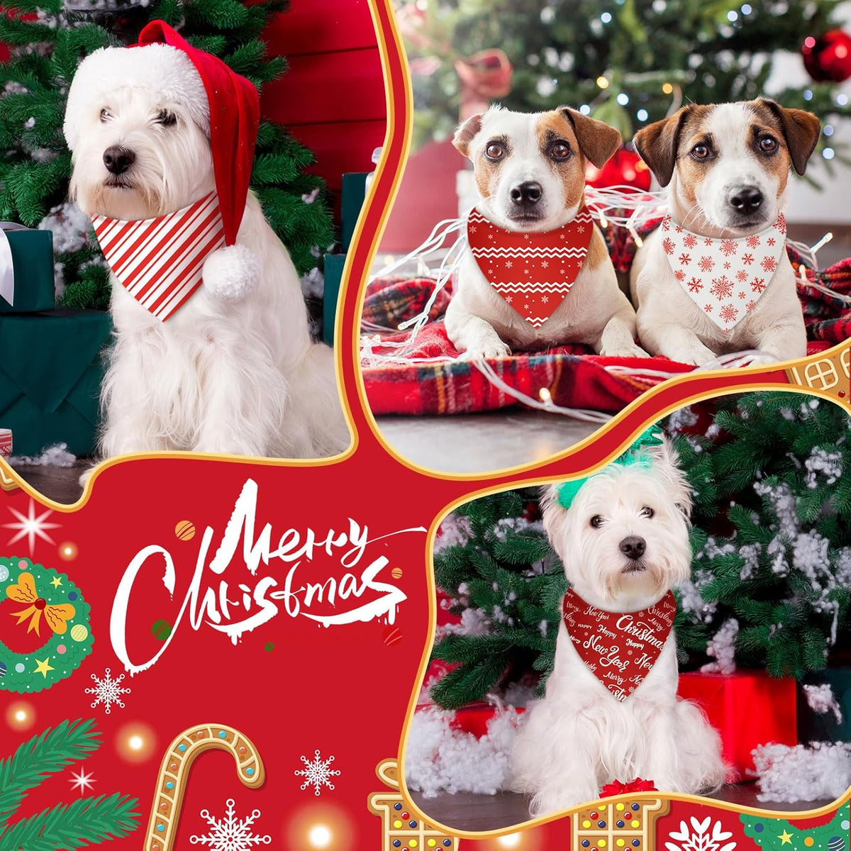 Abbylike 50 Pcs Christmas Dog Bandanas Bulk Xmas Red and White Bandanas for Dogs Triangle Kerchief