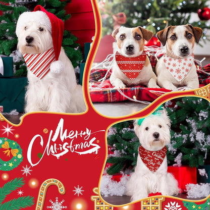 Abbylike 50 Pcs Christmas Dog Bandanas Bulk Xmas Red and White Bandanas for Dogs Triangle Kerchief