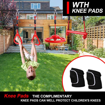 Ninja Warrior Obstacle Course for Kids Backyard with A Pair of Knee Pads, 60’ Ninja Slackline and