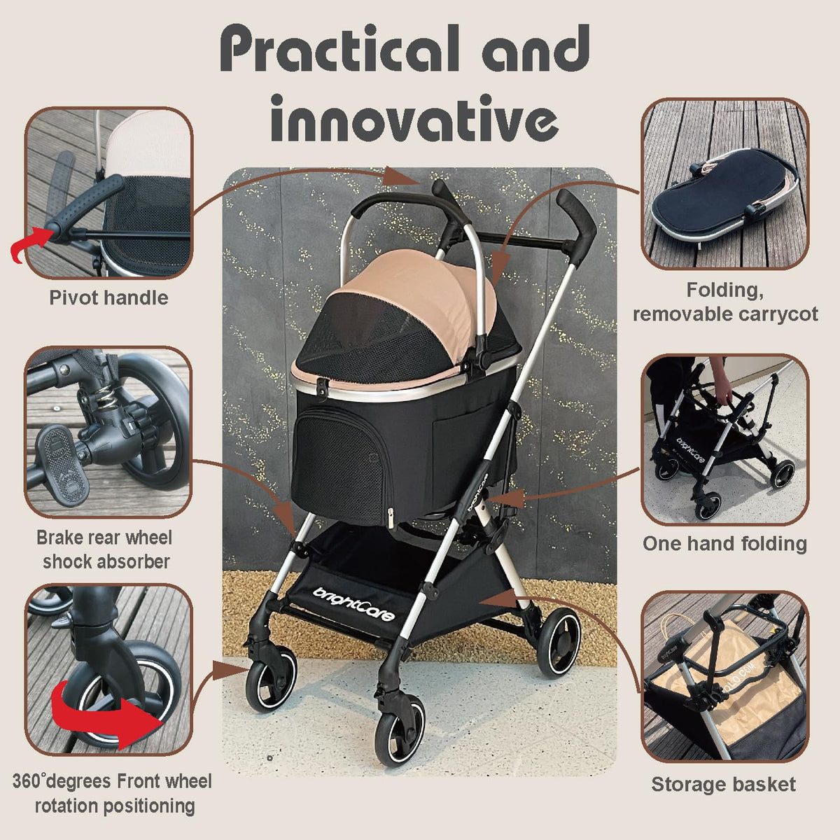 3-in-1 Small Pet Carrier with Stroller for Small Dogs & Cats Under 20 lb – Removable Carrier