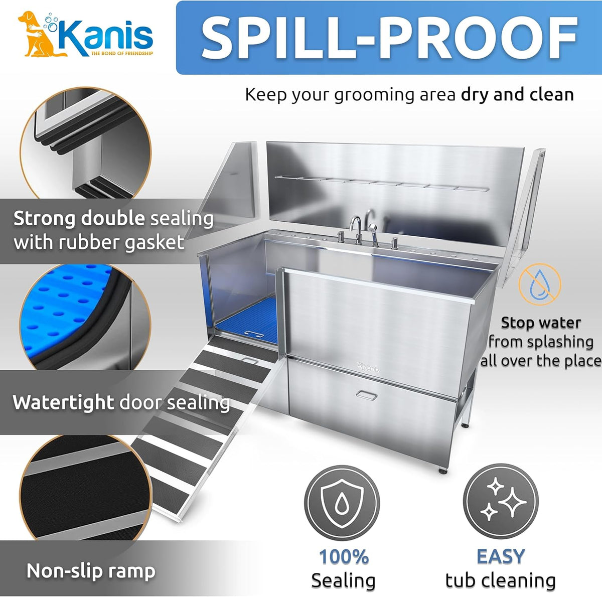 KANIS Professional Dog Washing Station - 304 Stainless Steel Pet Wash Sink & Grooming Bath Tub for