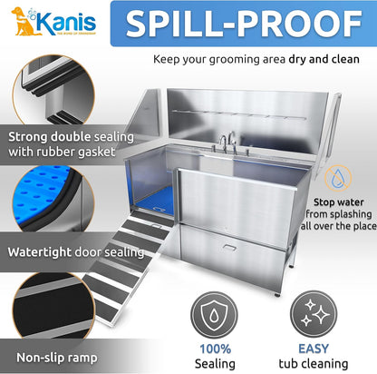 KANIS Professional Dog Washing Station - 304 Stainless Steel Pet Wash Sink & Grooming Bath Tub for