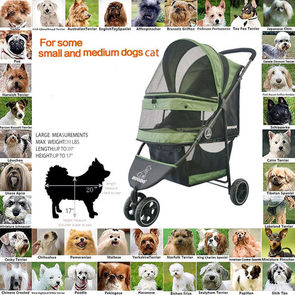 ROODO 3 Wheel Pet Stroller Best Lightweight Foldable Compact Portable Jogger All Terrain Travel Pet