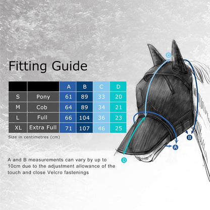 Harrison Howard CareMaster Horse Fly Mask Half Face with Ears Silver/Blue Retro Small Pony