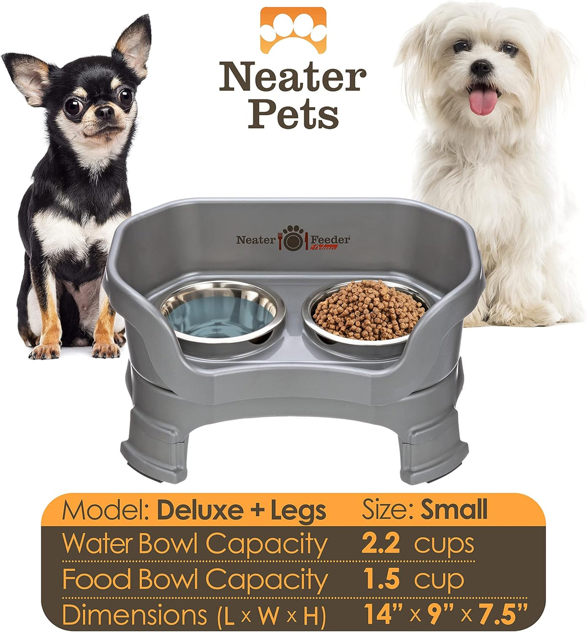 Neater Feeder Deluxe Mess Proof Dog Bowls Elevated for Small Breeds – Made in USA – No Spill Raised